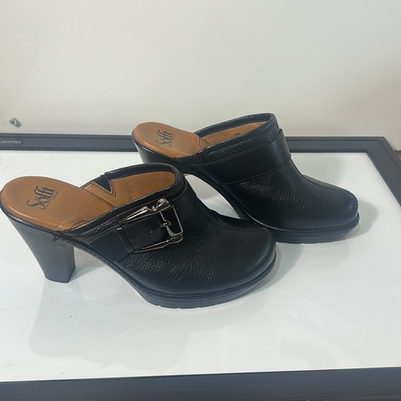 SOFFT BLACK LEATHER CLOGS MULE WITH SIDE BUCKLE IN SIZE 9.5 M - Picture 2 of 11